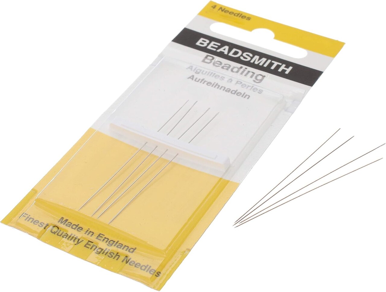 The Beadsmith English Beading Needles, Size 15, 4 Needles per Card, Made in England, Use for Loom Weaving Beadwork, Off-Loom Stitching and Jewelry Making with Seed Beads
